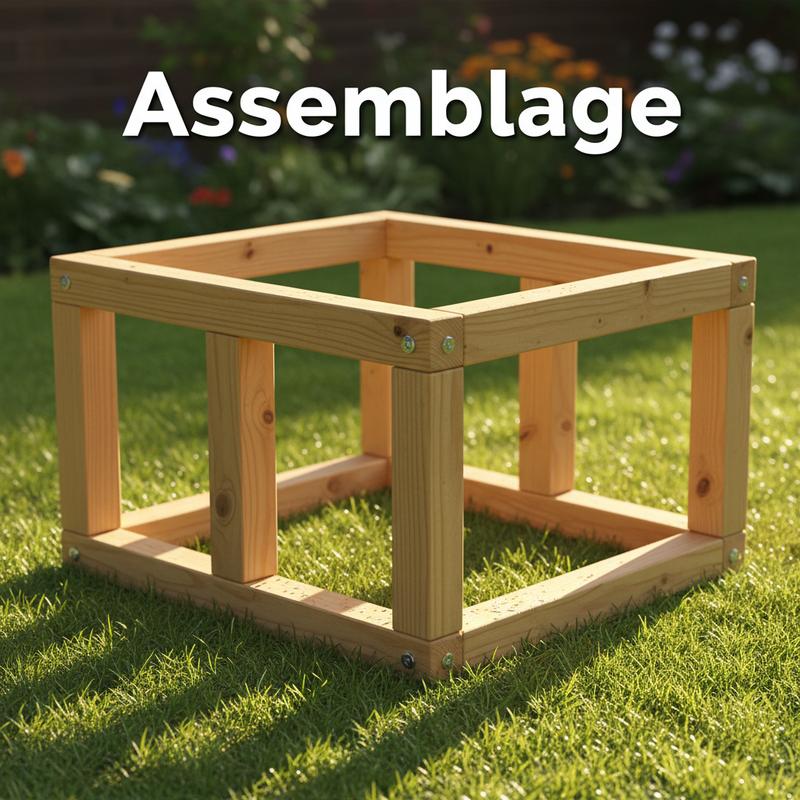 Assemblage de la structure en bois d'équarrissage pour l'abri du robot tondeuse.