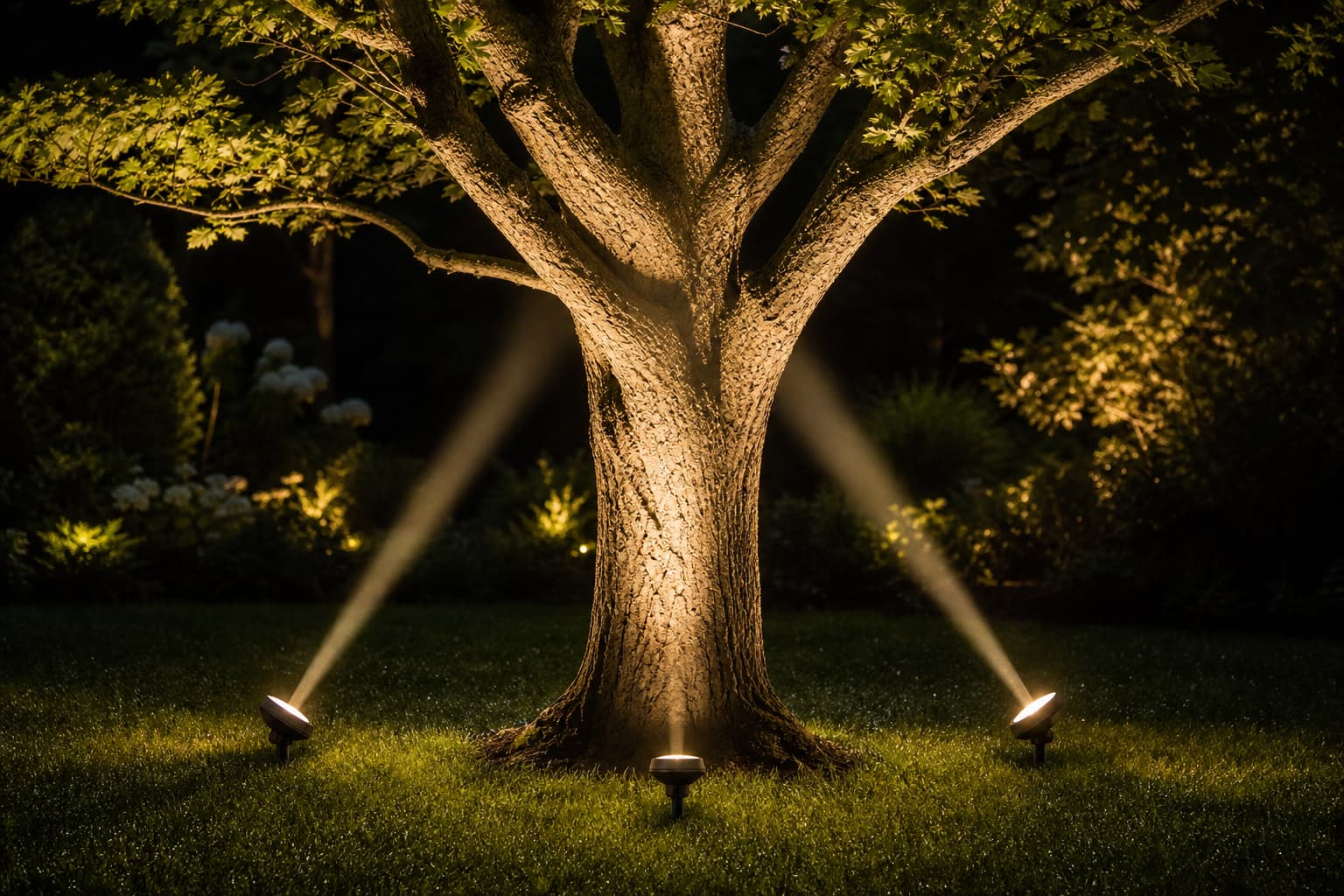 Trois spots lumineux LED disposés en triangle autour d