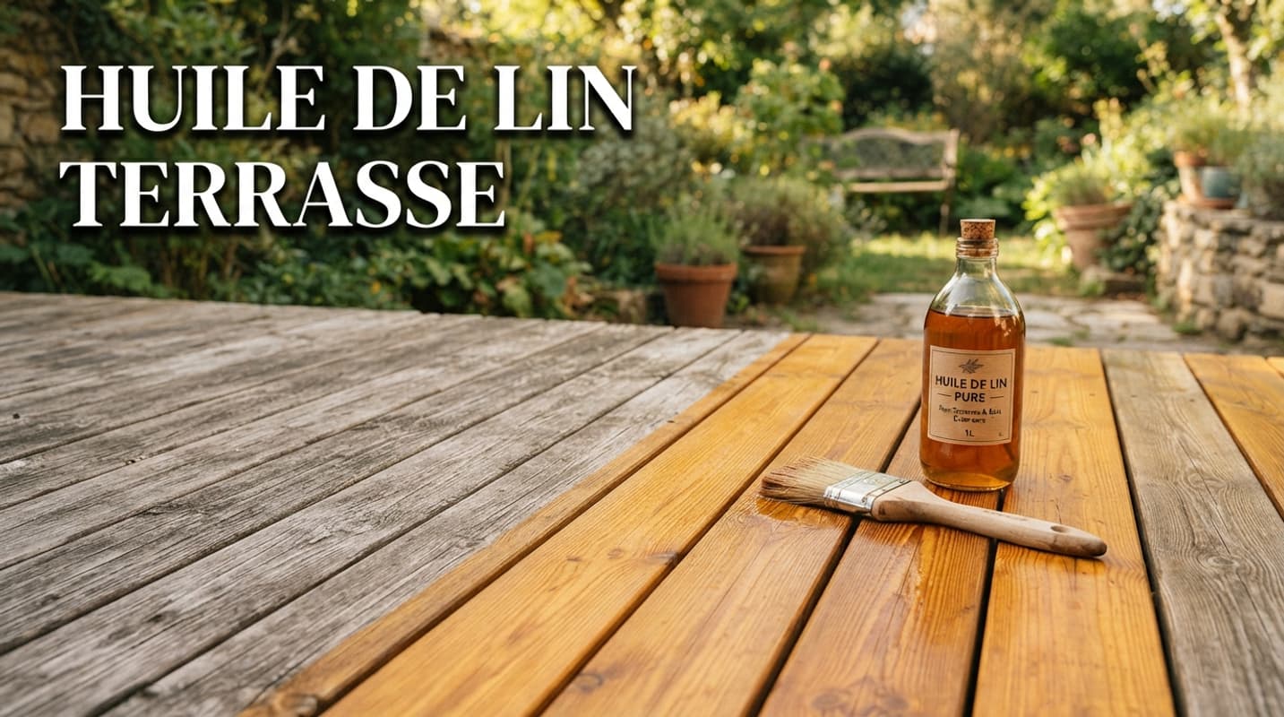 Terrasse en bois partiellement traitée à l