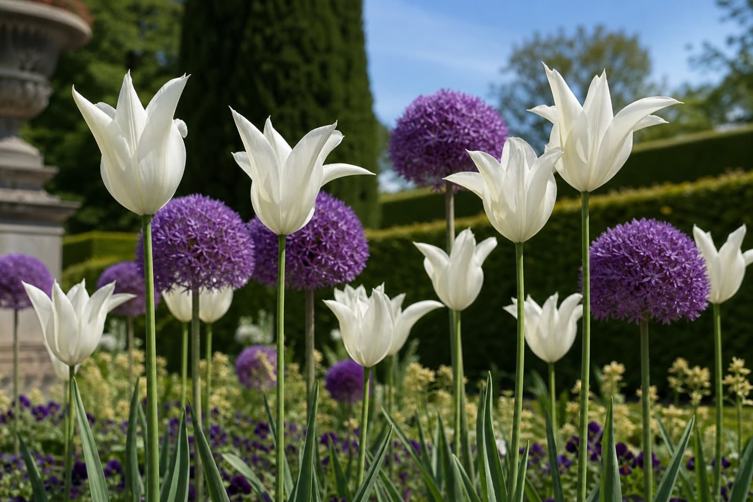 Vue en contre-plongée de tulipes blanches